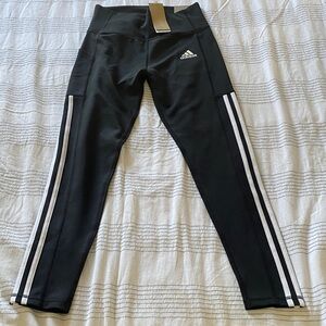 Adidas Women Black and White Striped Leggings